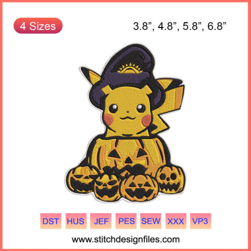 Pikachu Halloween Embroidery Design, Cute Spooky Pikachu, Machine Embroidery File, DIY Halloween Décor, Digital Download