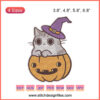 Halloween-themed Pumpkin Cat Embroidery Designs File, featuring playful pumpkin-cats for machine embroidery; festive detailing.
