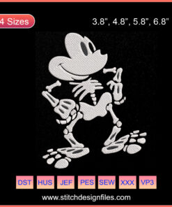 "Skeleton Mickey Embroidery Designs File: Halloween Machine Embroidery, Disney Skeleton Pattern, Spooky DIY Craft Design"