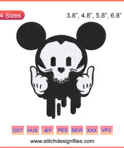 Skull Mickey Mouse Halloween Embroidery Designs File - Spooky, Machine Embroidery Files, Mickey Mouse Skull Motif, Halloween Theme