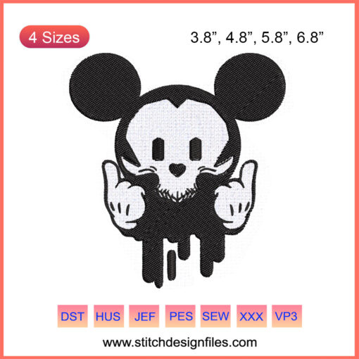 Skull Mickey Mouse Halloween Embroidery Designs File - Spooky, Machine Embroidery Files, Mickey Mouse Skull Motif, Halloween Theme