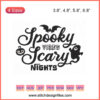 "Spooky Vibes Scary Nights Embroidery Design: Halloween-themed machine embroidery file with ghost and pumpkin patterns."