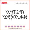 Witchy Woman Text Embroidery File, Halloween Design: Elegant script with broomstick and hat motifs for machine embroidery.