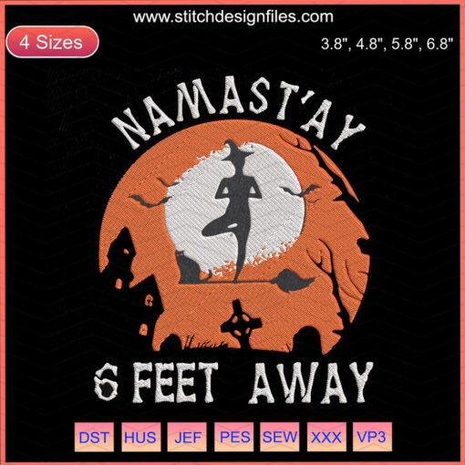 Yoga Namastay Witch Embroidery Designs, Halloween themed machine embroidery files featuring a witch in yoga pose.