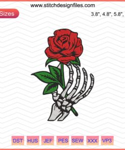 Amor Eterno Skeleton Rose Embroidery File, Halloween Skull Rose Design, Machine Embroidery, Gothic Decor, Spooky DIY Patterns