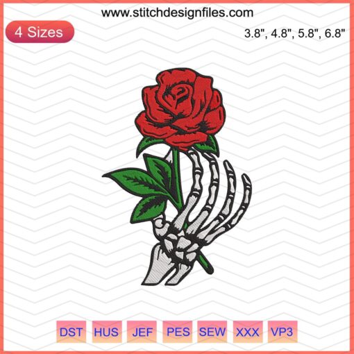 Amor Eterno Skeleton Rose Embroidery File, Halloween Skull Rose Design, Machine Embroidery, Gothic Decor, Spooky DIY Patterns