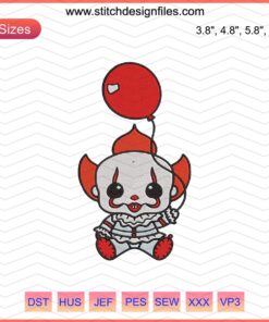 Baby Clown IT Halloween Embroidery File, Spooky Machine Embroidery Design, Costume Embroidery Pattern, DIY Crafting Designs
