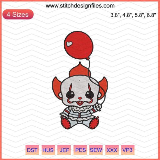 Baby Clown IT Halloween Embroidery File, Spooky Machine Embroidery Design, Costume Embroidery Pattern, DIY Crafting Designs