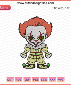 Baby Pennywise Embroidery Design, Cute Halloween Machine Embroidery File, Horror Clown Pattern for DIY Crafts