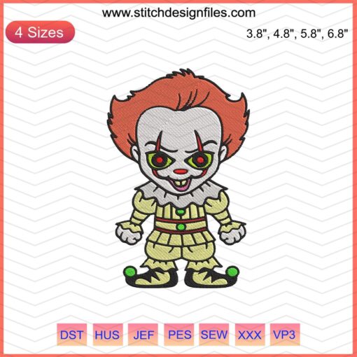 Baby Pennywise Embroidery Design, Cute Halloween Machine Embroidery File, Horror Clown Pattern for DIY Crafts