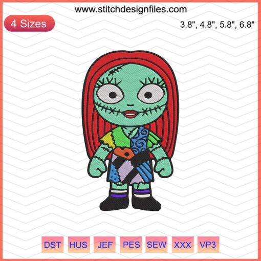Halloween-themed Baby Sally embroidery designs featuring spooky illustrations for machine embroidery.