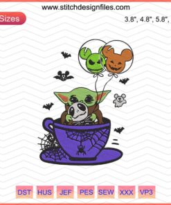 Baby Yoda Jack Skellington Halloween Embroidery Designs, spooky machine embroidery, cute Halloween stitching pattern.