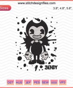 Bendy Ink Machine Embroidery File: Halloween Horror Game Design, Spooky Cartoon Character for Machine Embroidery Designs