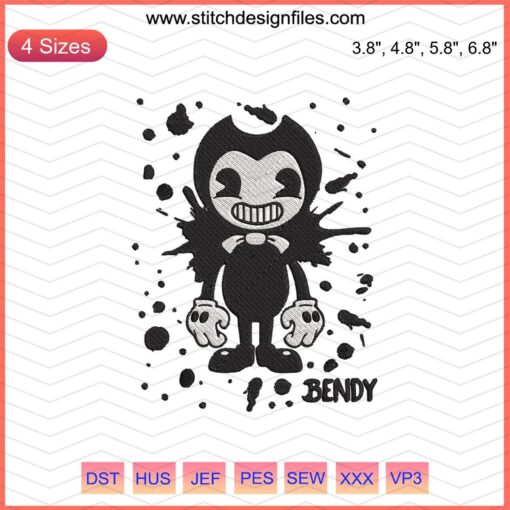 Bendy Ink Machine Embroidery File: Halloween Horror Game Design, Spooky Cartoon Character for Machine Embroidery Designs