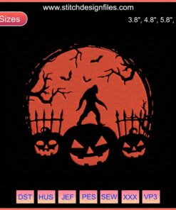 Bigfoot Halloween Embroidery Designs File featuring spooky machine stitch patterns; perfect for Halloween-themed embroidery projects.