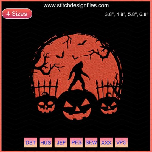Bigfoot Halloween Embroidery Designs File featuring spooky machine stitch patterns; perfect for Halloween-themed embroidery projects.