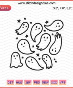 Cute ghost fly Halloween embroidery design; digital file for machine embroidery; playful spooky pattern.