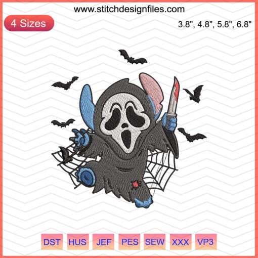 Ghostface Stitch Embroidery Design, Halloween Machine Pattern, Funny Spooky Embroidery File for DIY Crafting