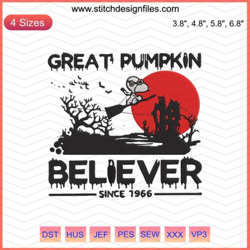 Vintage "Great Pumpkin Believer Since 1966" Halloween Embroidery Machine Design featuring classic pumpkin motif.