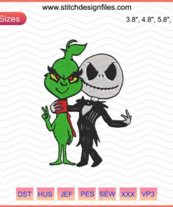 Chibi Grinch & Jack Skellington Embroidery Designs - Halloween Machine Embroidery File, Cute Festive Characters