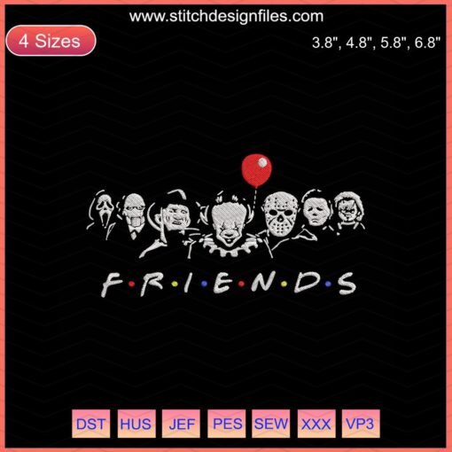 Halloween Friends Horror Serial Killer Embroidery Designs: Spooky Machine Embroidery, Perfect for Halloween DIY Projects.