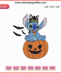 Halloween Pumpkin Stitch & Black Cat Embroidery Design File - Spooky Machine Embroidery for DIY Halloween Crafts