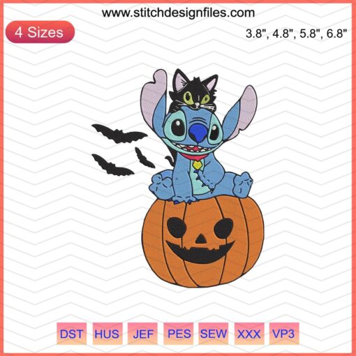 Halloween Pumpkin Stitch & Black Cat Embroidery Design File - Spooky Machine Embroidery for DIY Halloween Crafts