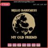 Ghostly Moon with "Hello Darkness My Old Friend" Text, Halloween Embroidery Design, Digital File for Machine Embroidery.