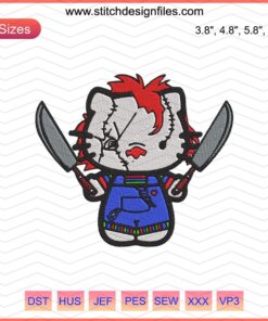 Hello Kitty Chucky Embroidery Design, Halloween Machine Embroidery Files, Cute Horror Stitch Pattern, Digital Download