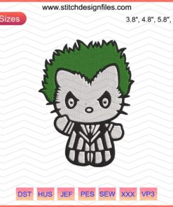 Hello Kitty Beetlejuice Halloween Embroidery Designs, Cute Machine Embroidery File, Festive Hello Kitty Pattern.