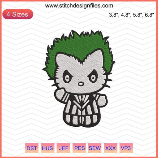 Hello Kitty Beetlejuice Halloween Embroidery Designs, Cute Machine Embroidery File, Festive Hello Kitty Pattern.