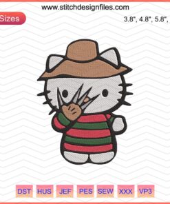 Hello Kitty Freddy Krueger Halloween Embroidery Design, Cute Machine Embroidery File for Creative Stitching Projects