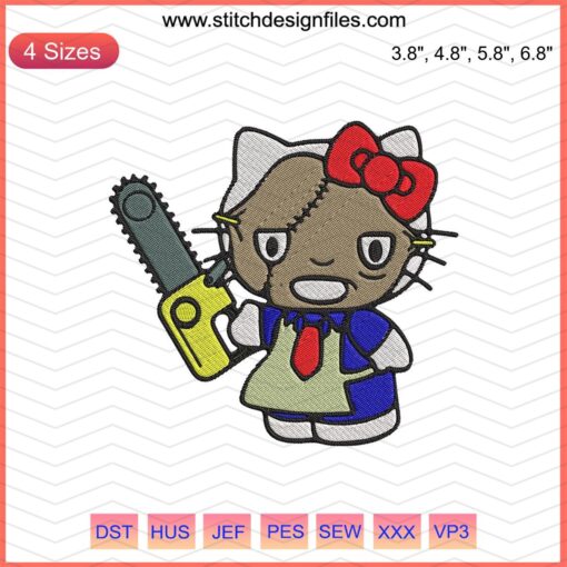 Hello Kitty Leatherface Halloween Embroidery Design File, Cute Spooky Machine Pattern, Festive Stitching Craft
