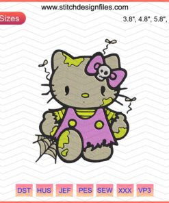 Hello Kitty Zombie Embroidery Design, Halloween Machine Embroidery File, Spooky Cute Character, Digital Pattern for Decor