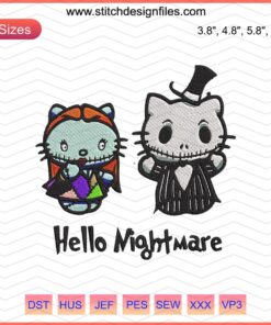 "Jack and Sally Halloween Embroidery Designs File, Machine Embroidery Patterns for Nightmare Projects, Spooky Stitching Art"