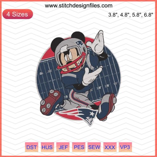 Mickey Mouse Patriots Embroidery Design, New England Patriots Embroidery File for Machine, Sports-Themed Stitching Pattern