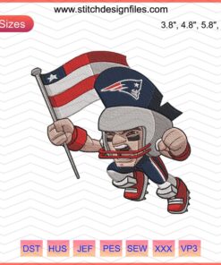 Patriots flag player embroidery design file, New England Patriots machine embroidery, football sports logo pattern.