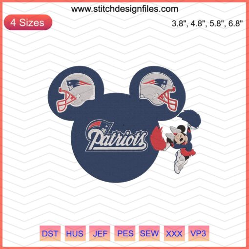 "Minnie Mouse in Patriots Gear Embroidery Design - New England Patriots Machine Embroidery File"