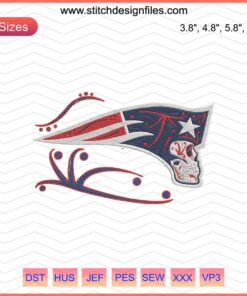 New England Patriots Skull Flag Embroidery Design, Patriots Machine Embroidery File, NFL-Themed Stitch Patterns