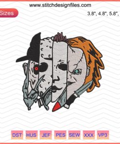 Horror Friends Halloween Embroidery Designs featuring spooky embroidery patterns for Halloween-themed machine projects.
