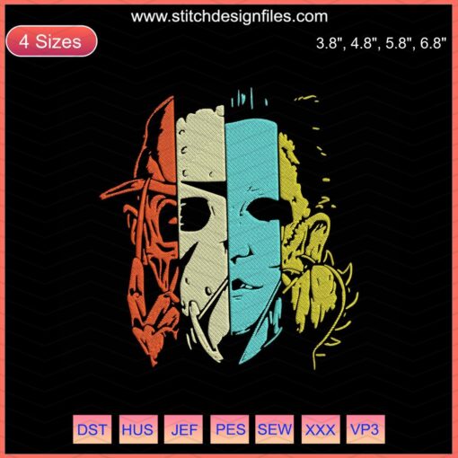 Horror Movie Squad Halloween Embroidery Designs File: Spooky Machine Embroidery Patterns for Halloween Projects.