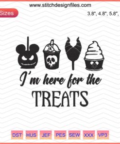 Halloween Embroidery File: "I'm Here For The Treats" Design, Pumpkin & Candy Machine Embroidery, Festive Stitch Patterns.