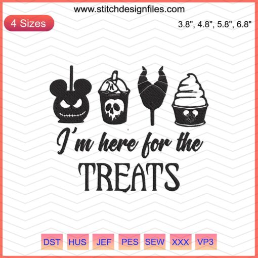Halloween Embroidery File: "I'm Here For The Treats" Design, Pumpkin & Candy Machine Embroidery, Festive Stitch Patterns.