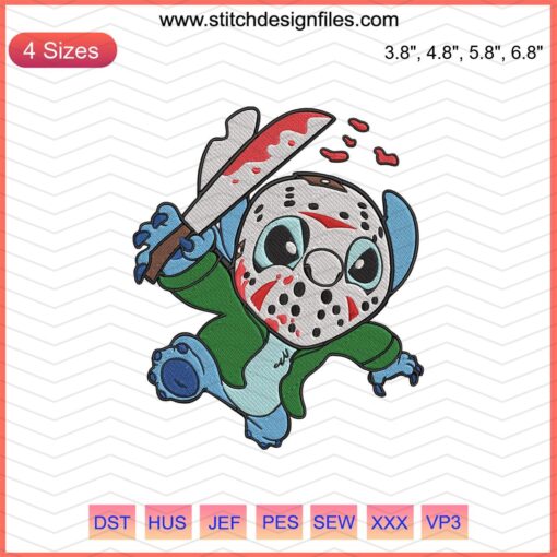 Jason Voorhees Halloween Embroidery Design File, Horror Mask Stitch Pattern for Machine Embroidery, Killer Embroidered Art.