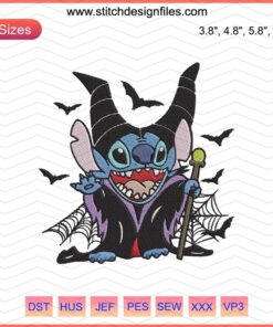 Maleficent Disney Stitch Embroidery Design for Halloween, Machine Embroidery, Digital File, Fantasy Villain Stitching.