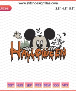 Mickey Happy Halloween Embroidery Designs File: Festive machine embroidery with Mickey Mouse in Halloween theme, digital download.