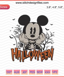 Mickey Mouse Halloween Embroidery Designs: Happy Face Pumpkin, Machine Stitch Patterns, Festive DIY Decor.