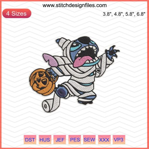 Mummy Stitch Funny Embroidery Design, Halloween Machine Embroidery File, Spooky Textile Pattern, Crafting Decoration