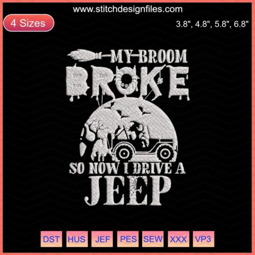 Quirky Halloween Jeep Embroidery Design, Fun Witchy Theme, Perfect for Stitching, Instant Download, Machine Embroidery Files