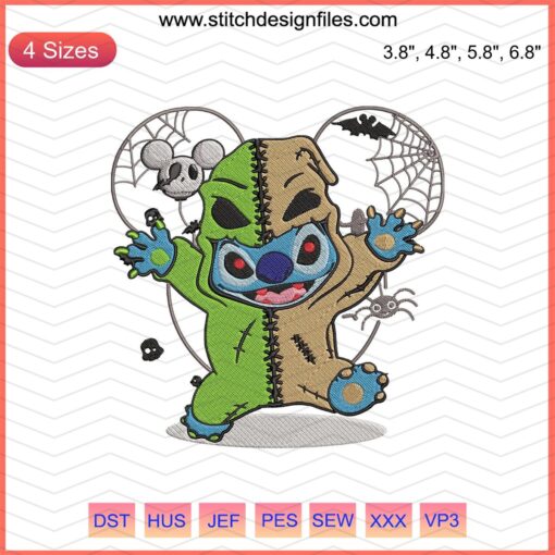 Oogie Boogie Stitch Disney Embroidery Designs File, Halloween-themed Machine Embroidery, Spooky Character Pattern.